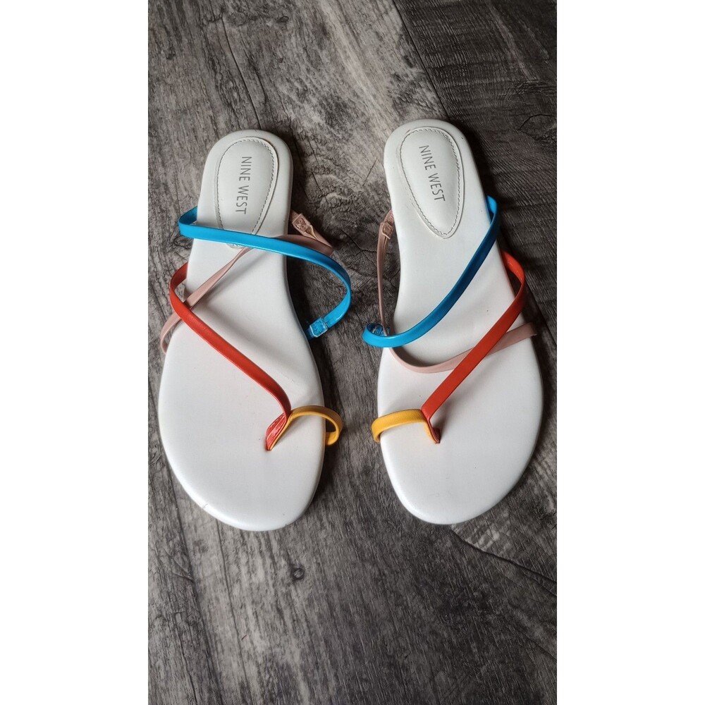 Nine West Brice Women's 8.5 M Colorful Strappy Toe Loop Flat Sandals